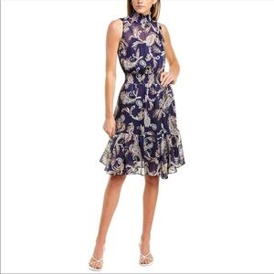 Nanette Lepore Blue Paisley High Neck Sleeveless Midi Dress